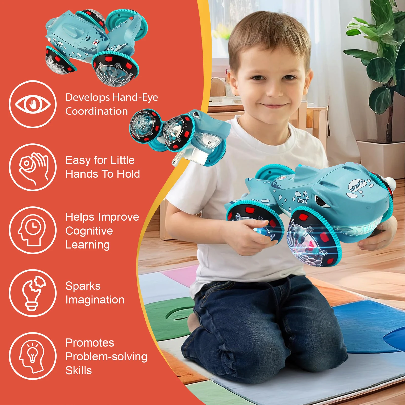 ของเล่นรถยนต์ฉลามเดินได้ไฟฟ้าอเนกประสงค์ พร้อมเอฟเฟกต์พิเศษสุดเท่ เสียงและแสงสีสันสดใส ของขวัญวันหยุดสำหรับเด็ก