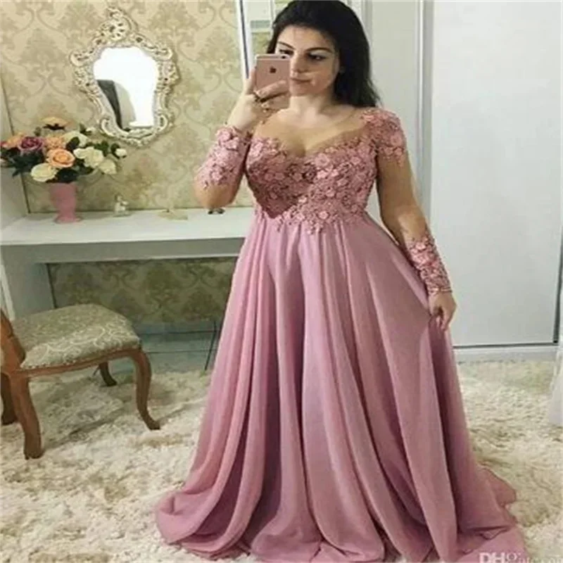 Pink Chiffon Groom Mother Party Dress A Line 3D Lace Applique Mother of the Bride Wedding 2024 Long Sleeveles Mother Dress New