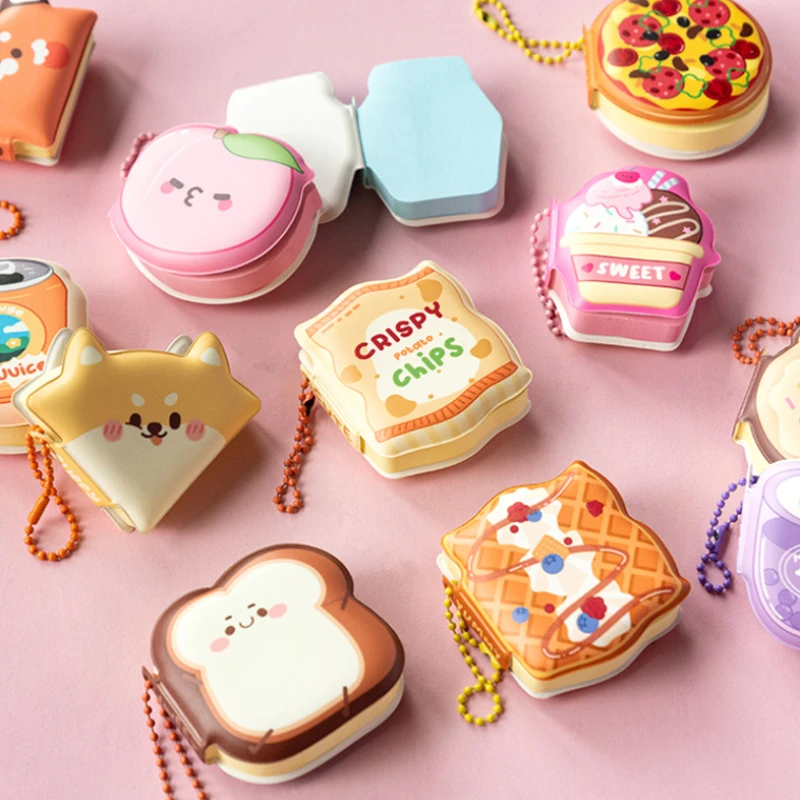 4Pcs Creative Cute Cartoon Food Series Stress Relief Elastic Memo Pad Mini Kawaii  Pendant Notepad Soft Silicone Cover Girl Gift