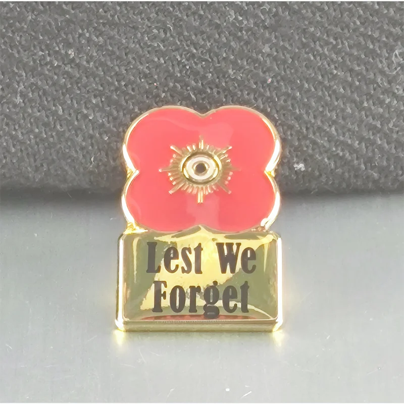 Lest We Forget Poppy Flower Flag Metal Soft Enamel Lapel Badge Pins Brooches
