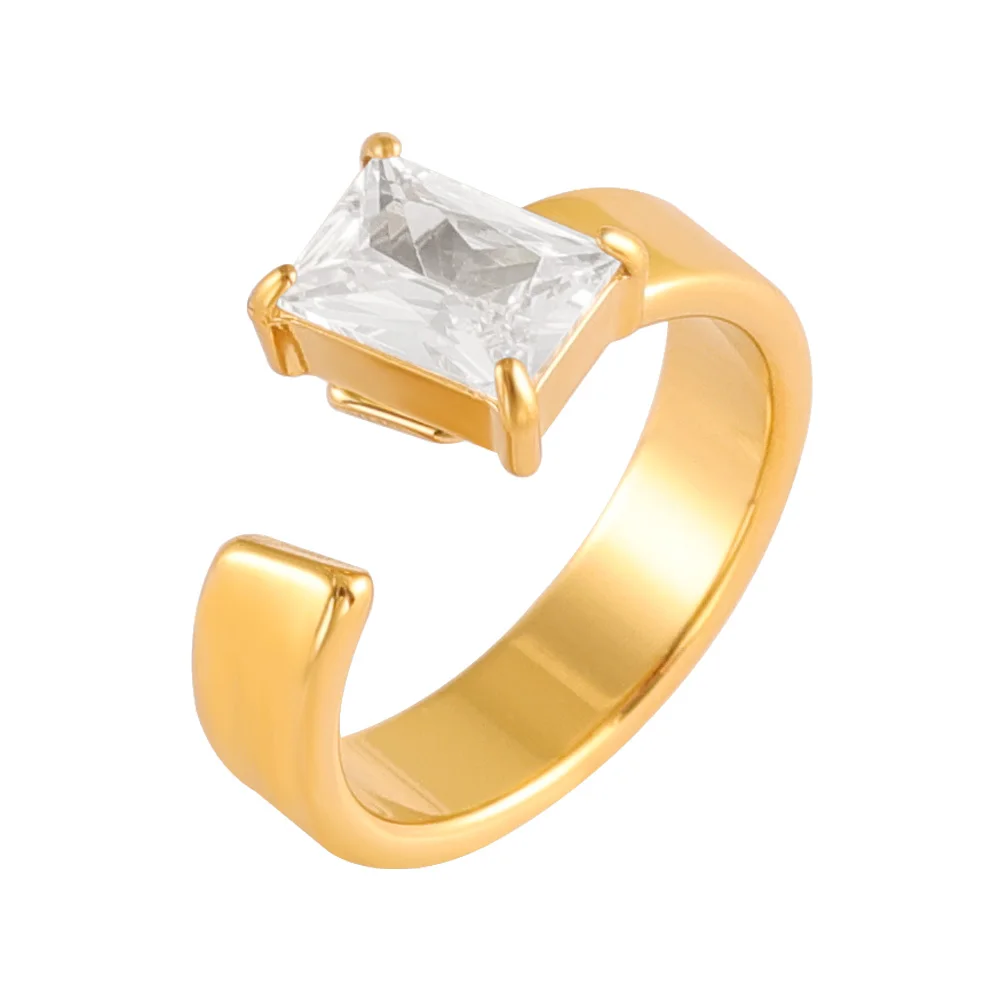 JINHUI Open Ring Set Zircon Rings Smooth Tail Ring Stainless Steel Jewelry Ring Wedding Gifts Elegant Fashion Jewelry For Women