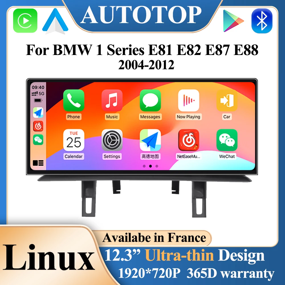 AUTOTOP 12.3“ Ultra Slim Screen Car Radio Linux Multimedia For BMW 1 Series E81 E82 E87 E88 2004-2012 Wireless Carplay Auto GPS