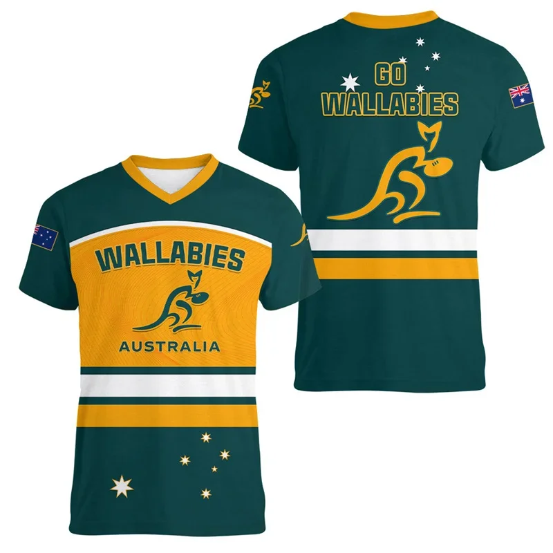 Unisex 2026 Australia Kangaroo Animal 3D HD All Over Print Tee Tennis Football Summer Sports Athletic Lapel Short Sleeve Top