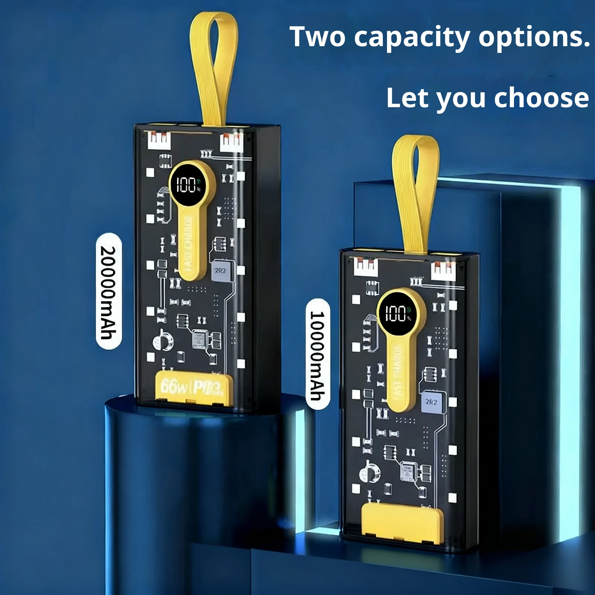 PD22.5W شحن سريع للغاية 20000 مللي أمبير بانك ميكا بنك طاقة شفاف شاشة ديجيتال سعة كبيرة مصدر طاقة متنقل