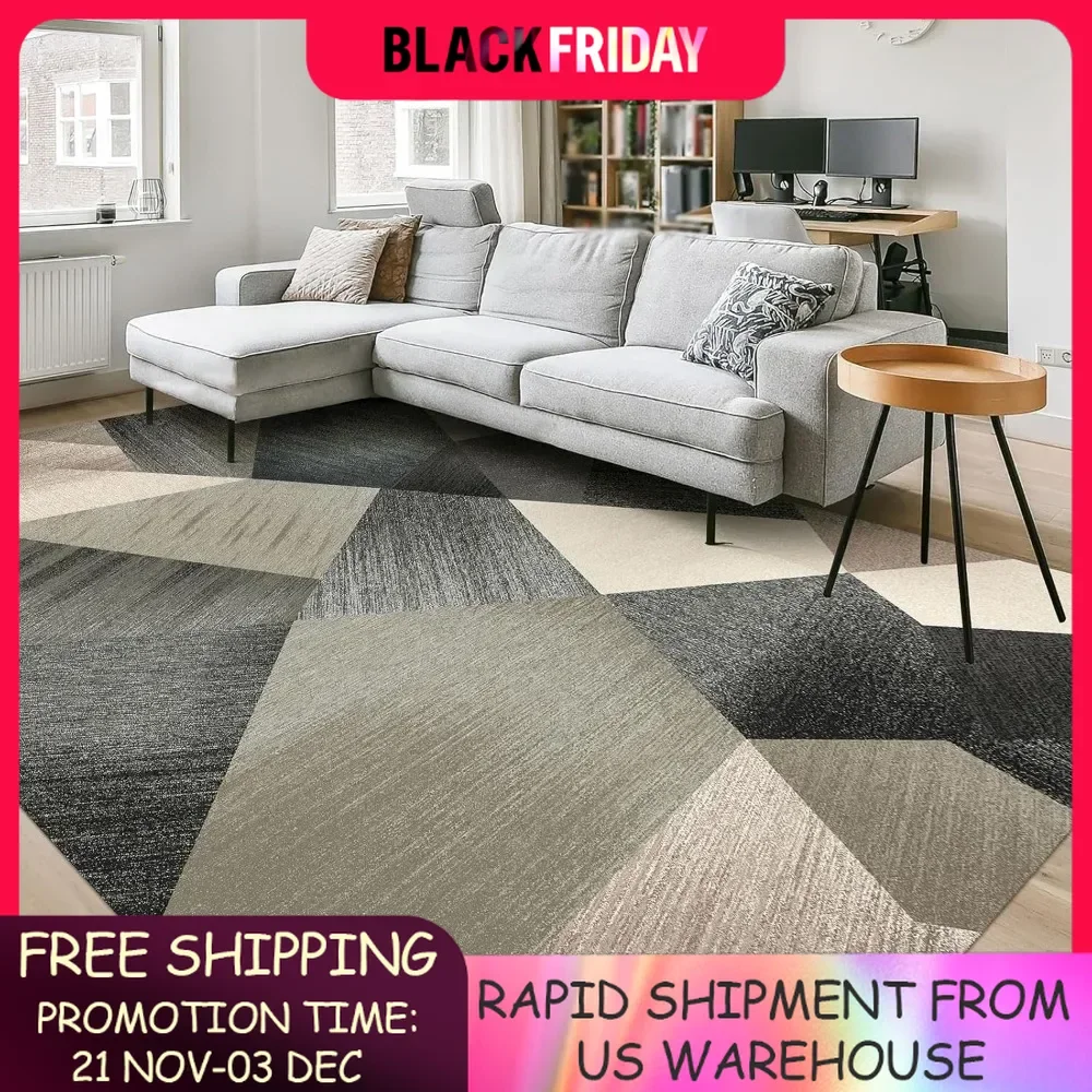 Washable Modern Area Rug - Geometry Style 8x10 Rugs for Living Room, Bedroom, Machine Washable Rug Soft Non Slip Non Shedding