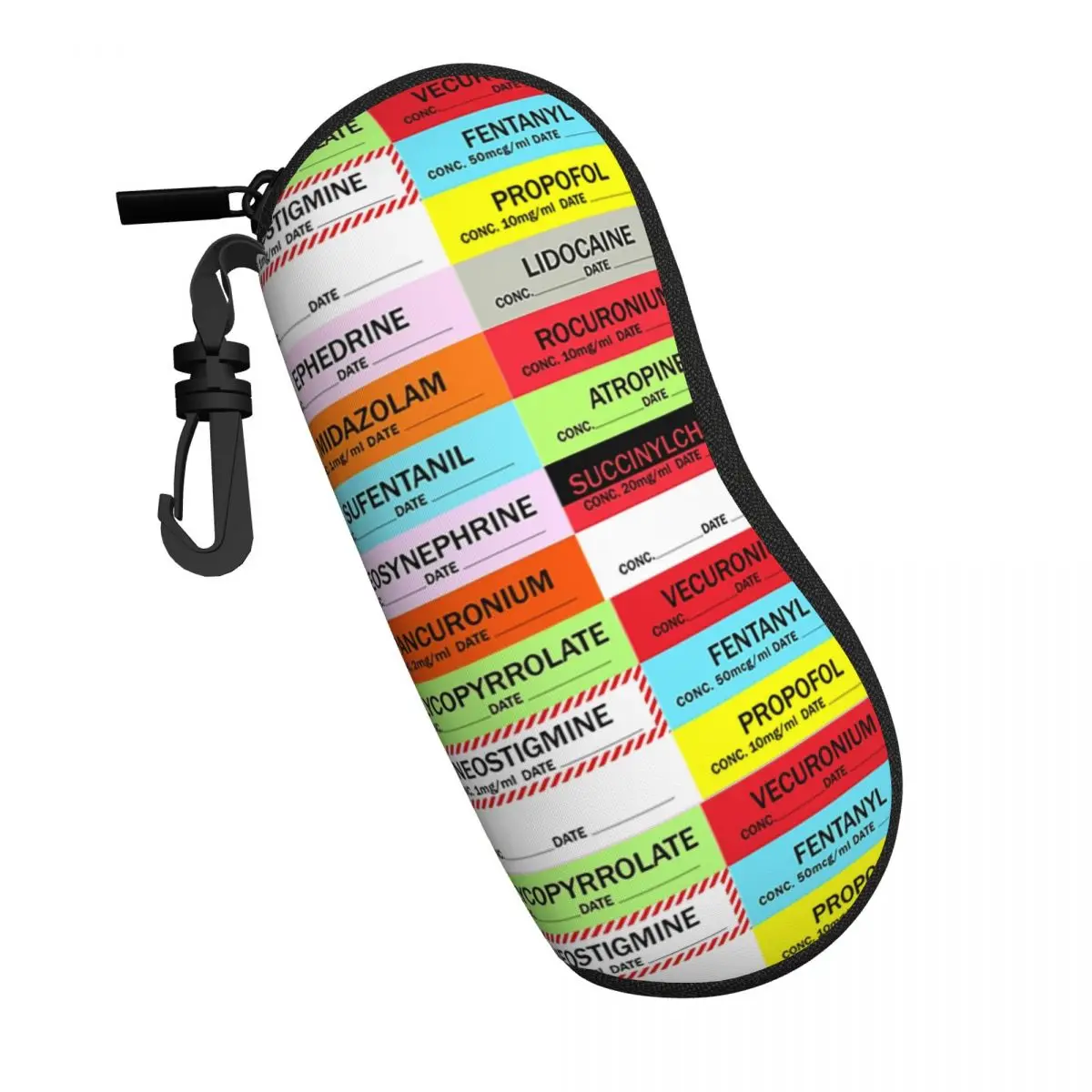 Medical Nurse Anesthesia Medication Labels Sunglasses Soft Case Neoprene Zipper Shell Eyeglass Case Protective Box For Glasses