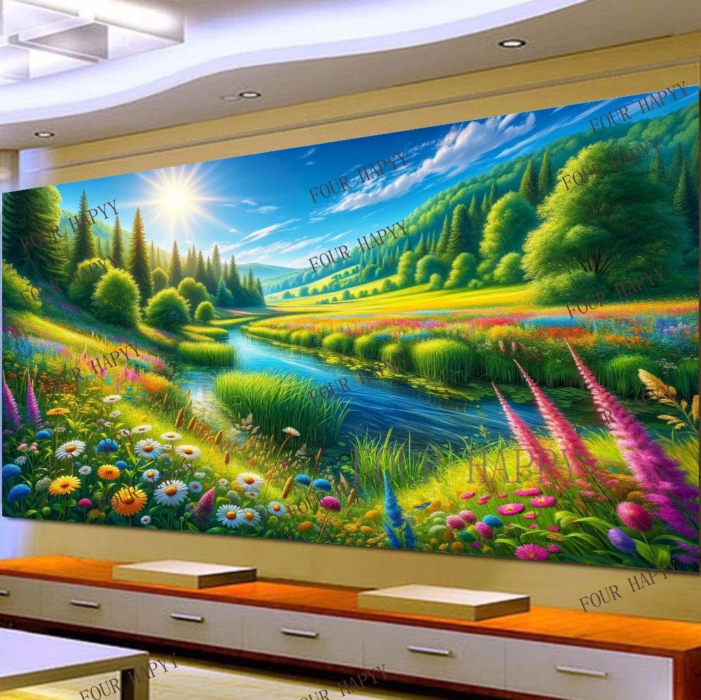 5D DIY Large Diamond Painting Cross Natural Views Flowers Trees Landscape Wall Art, Full Round Drill, Embroidery Home Decor