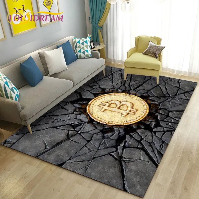 

3D Bitcoin Area Rug Large,Carpet Rug for Living Room Bedroom Sofa Kitchen Doormat Decoration,Children Play Non-slip Floor Mat