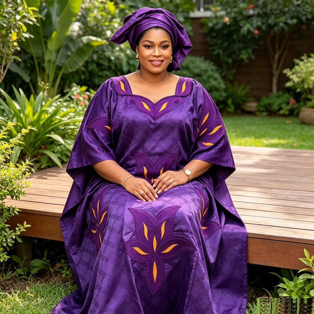 

2026 African Dashiki Ankara Boubou Robe With Headscarf Loose Women Dress Kaftan Caftan Embroidery Ethnic Turkey Party Maxi Gown