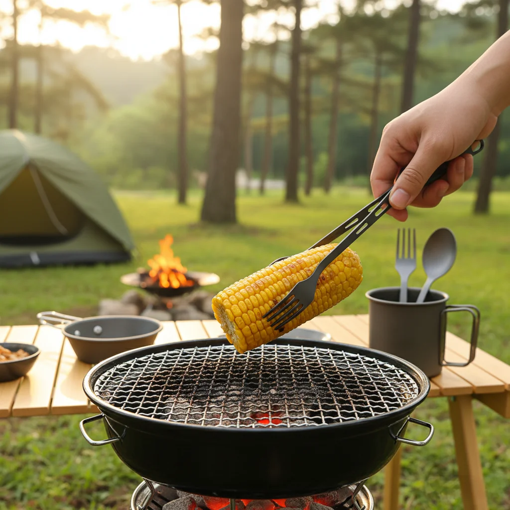 Titanium Fork Spoon Knife Set - Camping Tongs | Ultralight Backpacking Utensils, Travel Cutlery Set, Heat-Resistant & Rustproof,
