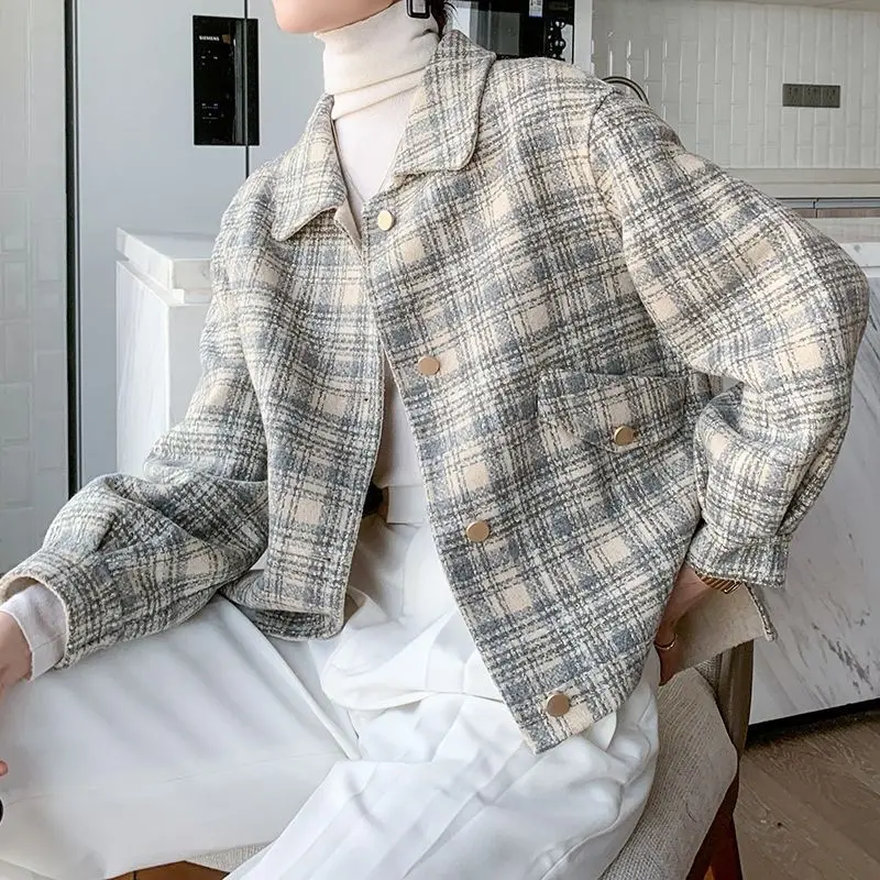 موضة منقوشة على الوجهين معطف مخملي المرأة الخريف والشتاء جديد تنوعا عطر صغير الراقية معطف الصوف