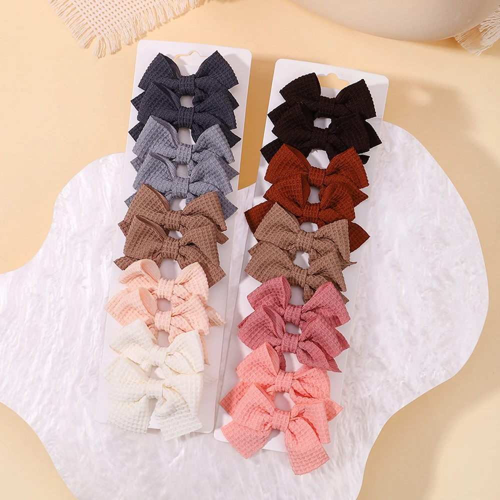 10Pcs/set Soft Cotton Bow Hairpin Girl Sweet Plaid Design Hairclip Solid Color Lovely Hairgripe Barrettes Kids Hair Accessories