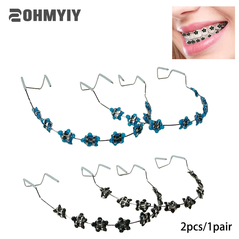 

1 Pair Colorful Fake Braces Tools Dentistry With Metal Wires Metal Bracket Orthodontic Ligature Ties Beauty-health Grillz Teeth