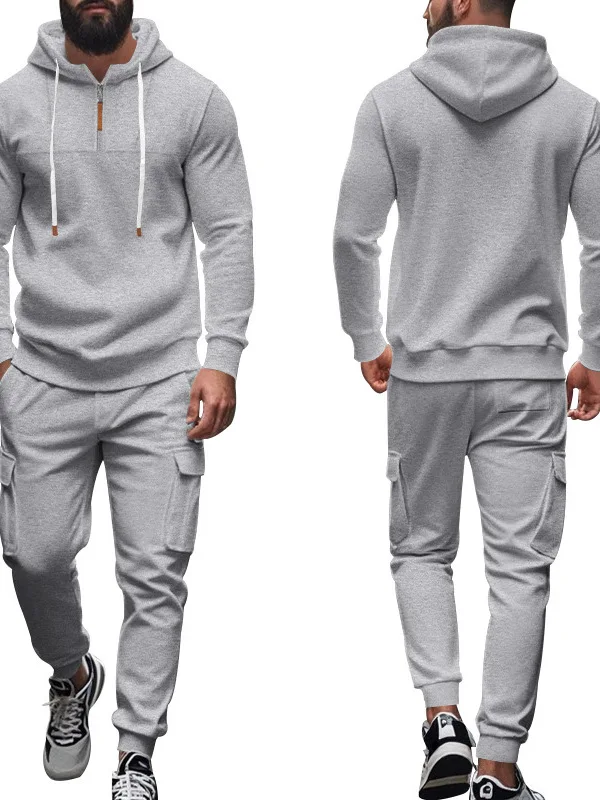 

Мужской спортивный костюм: толстовка с подкладкой и длинные брюки для активного отдыха, повседневный свободный крой, полиэстер