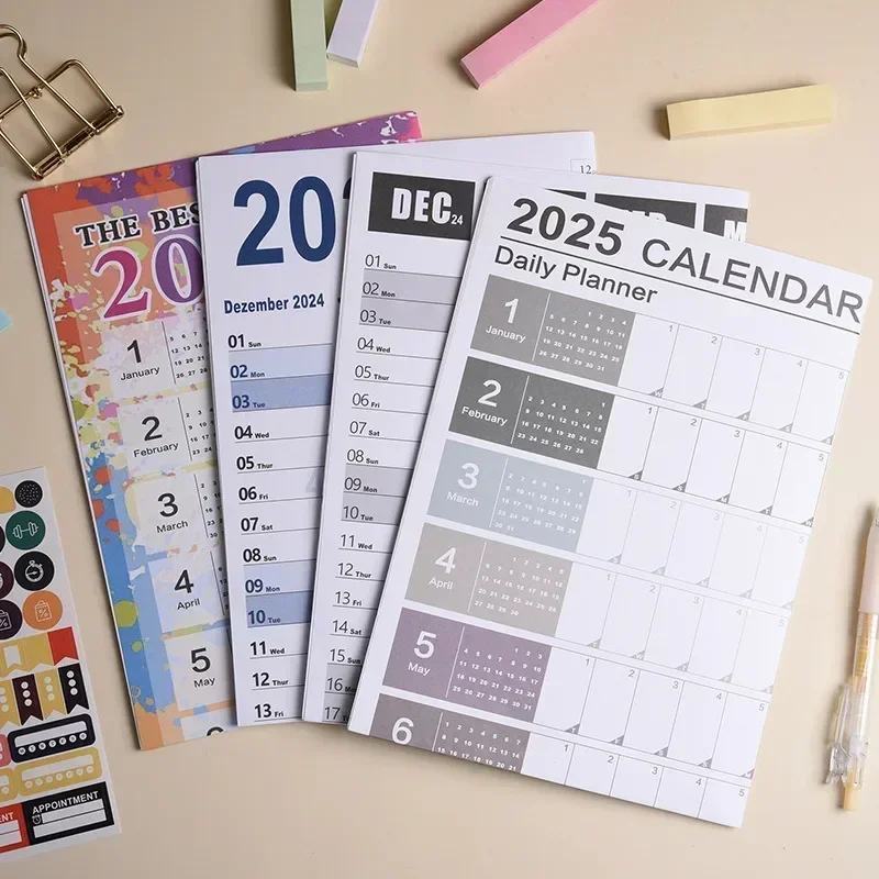 1 pc 2025, kleurrijke grote papieren wandkalender met stickers en tapes, 365 dagen kalender van het jaar, planner, memoschema's