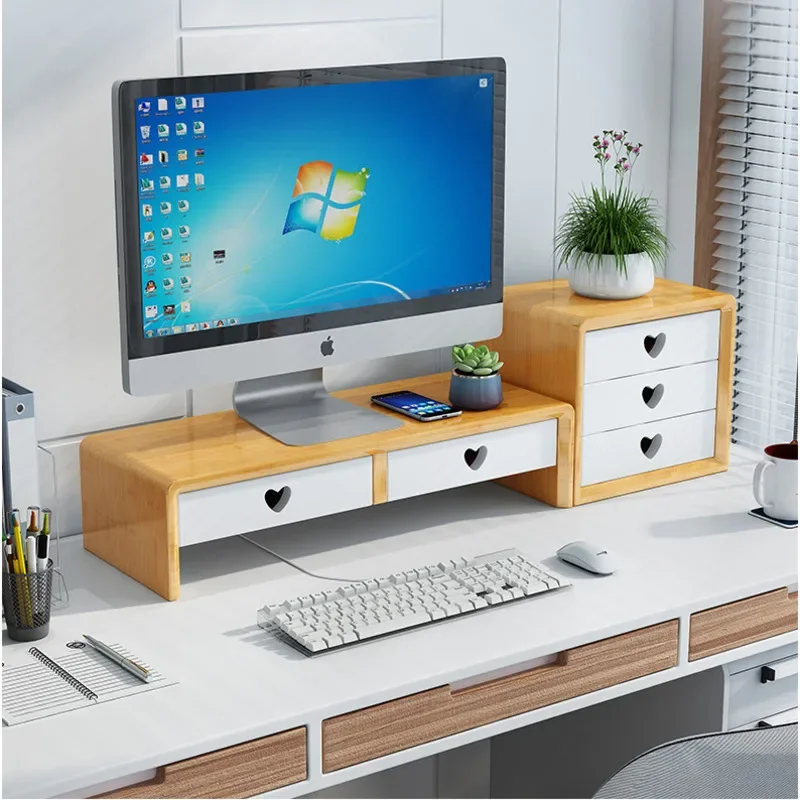 Natural Bamboo Desk Table Nordic Simple Laptop Stand Multilayer Partition Widening Desktop Home Office Workspace Solution