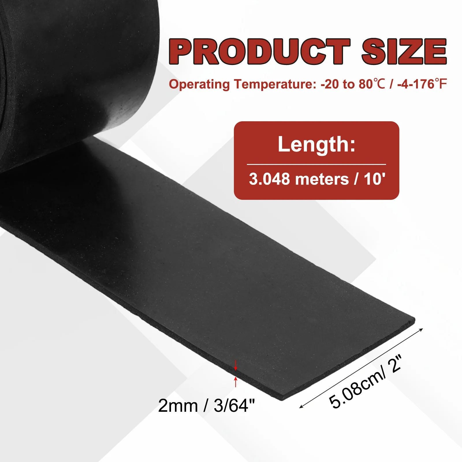 Uxcell 304.8cm Long Neoprene Rubber Sheet Rolls Solid Rubber Seal Strips Insulation Gasket Sealing Padding Reduce Vibration Mat