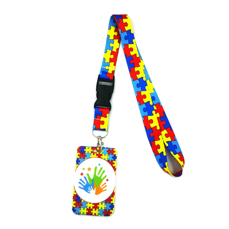 Autism pattern palm puzzle Art Cartoon Anime Fashion Lanyards Bus ID Name Work Card Holder Accessories Decorations Kids Gifts