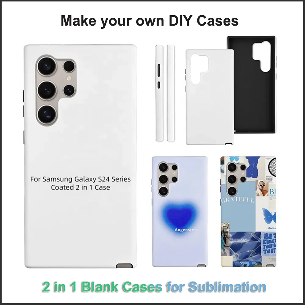 5pcs Coated 2 in 1 Blank Phone Cases for Samsung Galaxy S24 S23 S22 Ultra Plus S20 FE TPU+ PC DIY Sublimation Print Back Cover