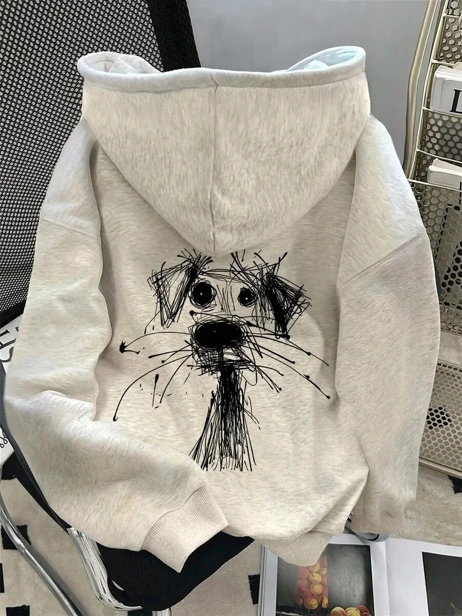 

Autumn and Winter Style Sketchy Dog Print Cotton Hoodie Showcasing A Whimsical Dog Sketch Print Unique Design Offers A Creative