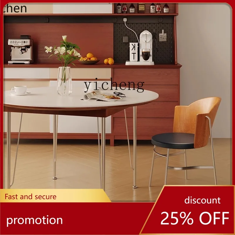 

HXL round table and chair combination retro solid wood rock slab round table small apartment medieval dining table