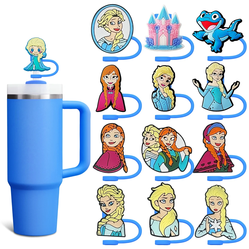 Frozen Ice Queen Straw Cover Cap Silicone 10MM Straw Plug Reusable Splash Proof Drinking Cup Charms Pendent Home Party Gint Gift