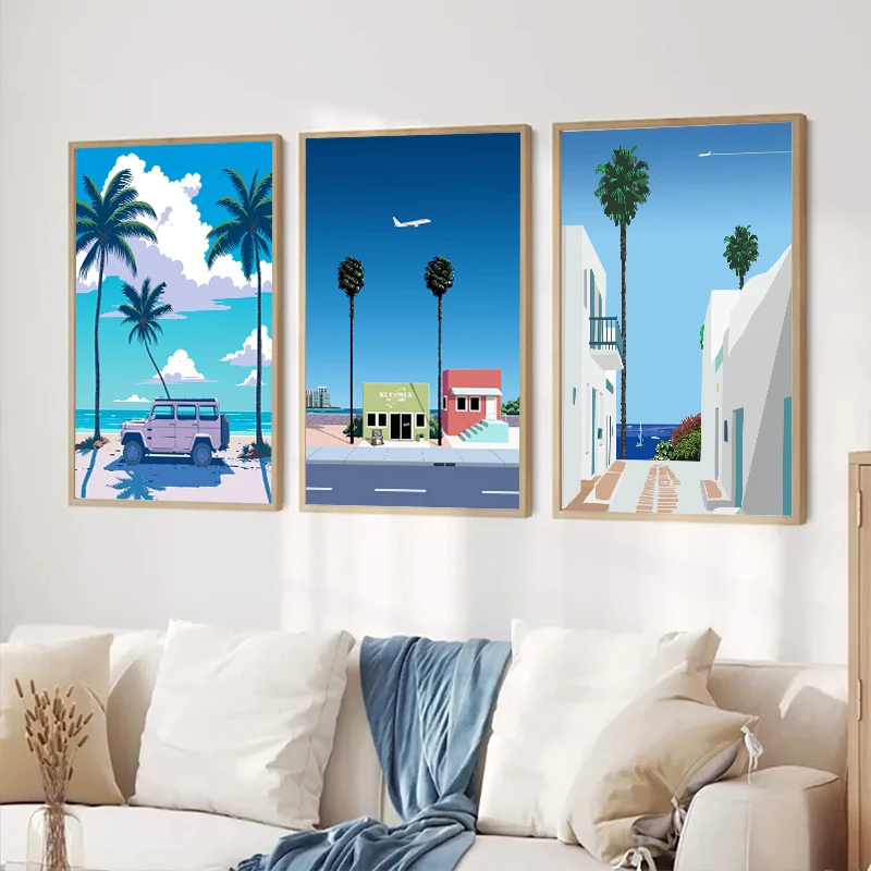 Hiroshi Nagai Vaporwave Japan Beach City Summer Wall Art Canvas Painting Prints Posters Wall Pictures Nordic Living Room Decor