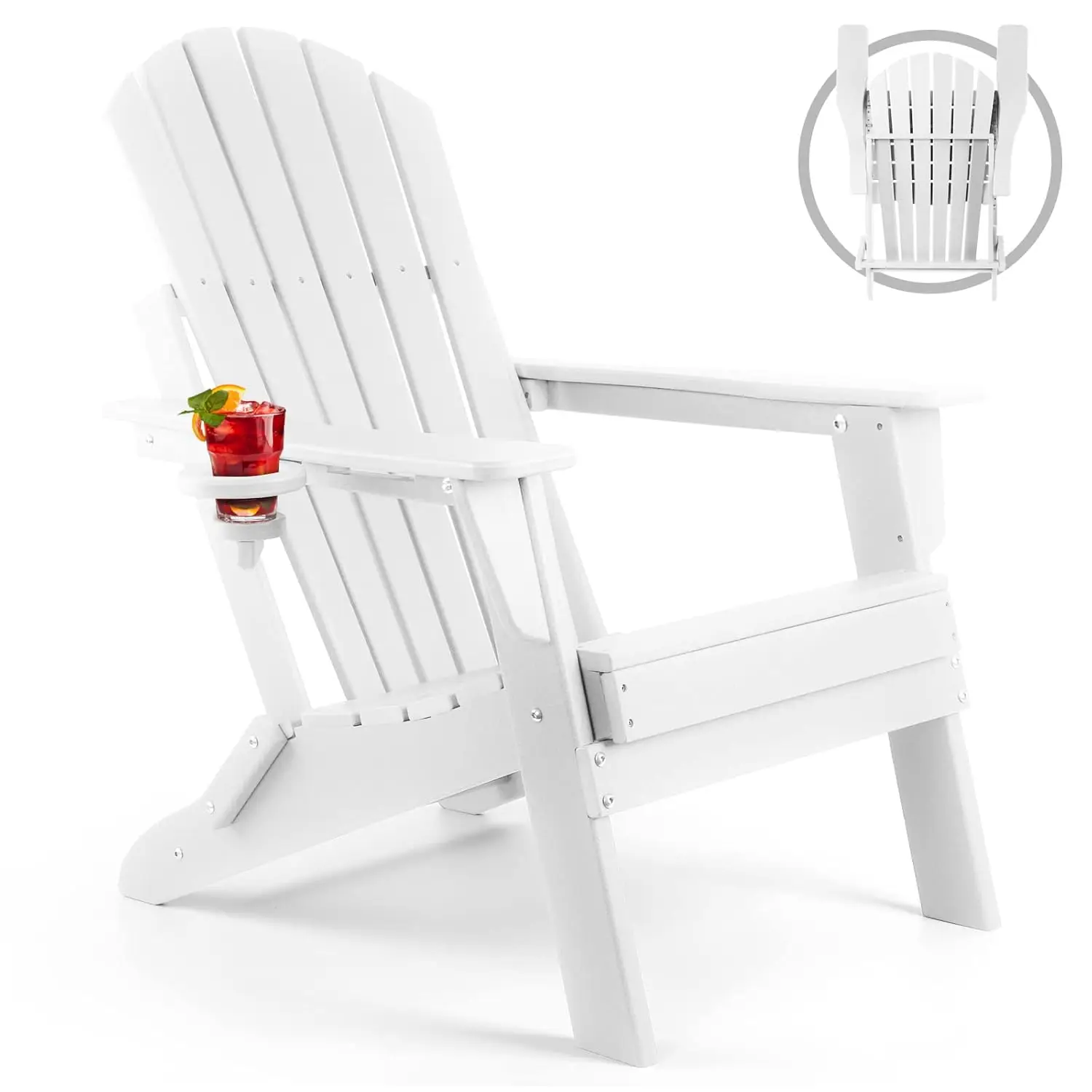

Folding HDPE Adirondack Chair with Cup Holder, Weather Resistant Fire Pit Seating for Patio Lawn Garden, Customized