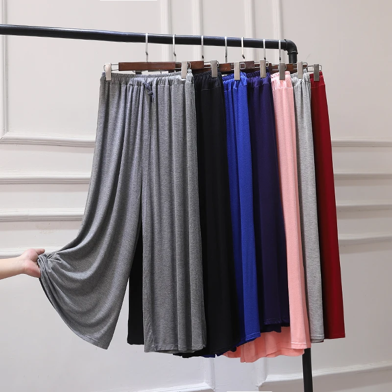Summer New Women's Thin Modal Large Size Nine Points Loose Straight Casual High Waist Sports Wide Leg Pants Slimming Trendy