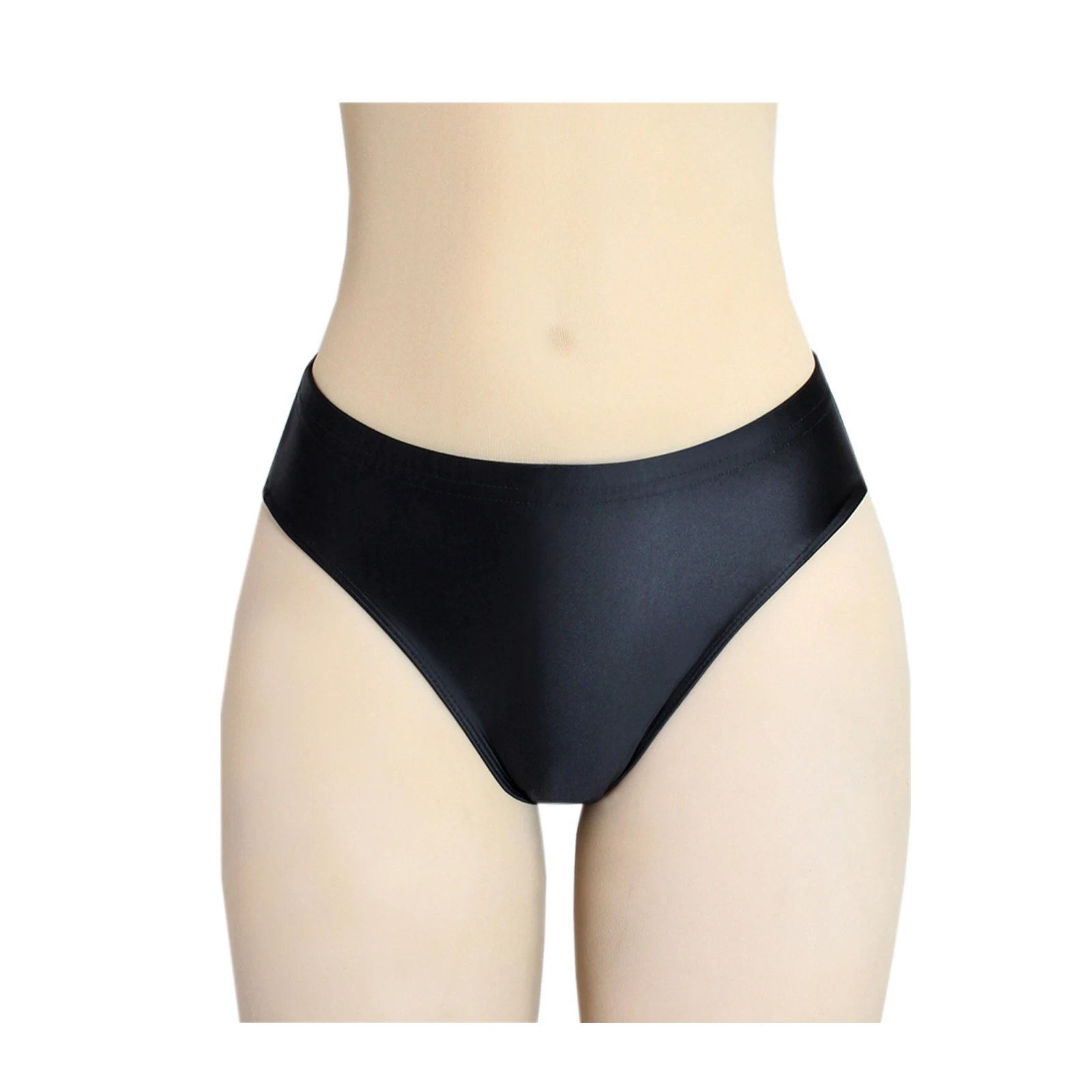 Intimo da nuoto sportivo da donna elastico in seta liscia e lucida, indossato all'interno e all'esterno dei pantaloni a triangolo a vita bassa