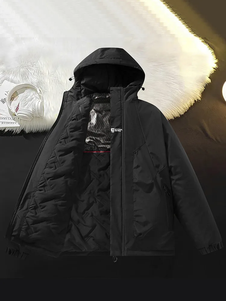 

Мужская зимняя утепленная хлопковая куртка свободного кроя с капюшоном, молодежная модная теплая куртка с наполнителем из полиэстера, прямым низом и застежкой-молнией