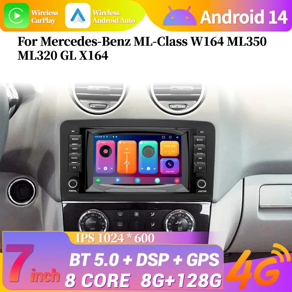 7inch Carplay Screen Android 12 For Mercedes-Benz ML-Class W164 ML350 ML320 GL X164 Multimedia 2din Car Radio GPS Navigation RDS