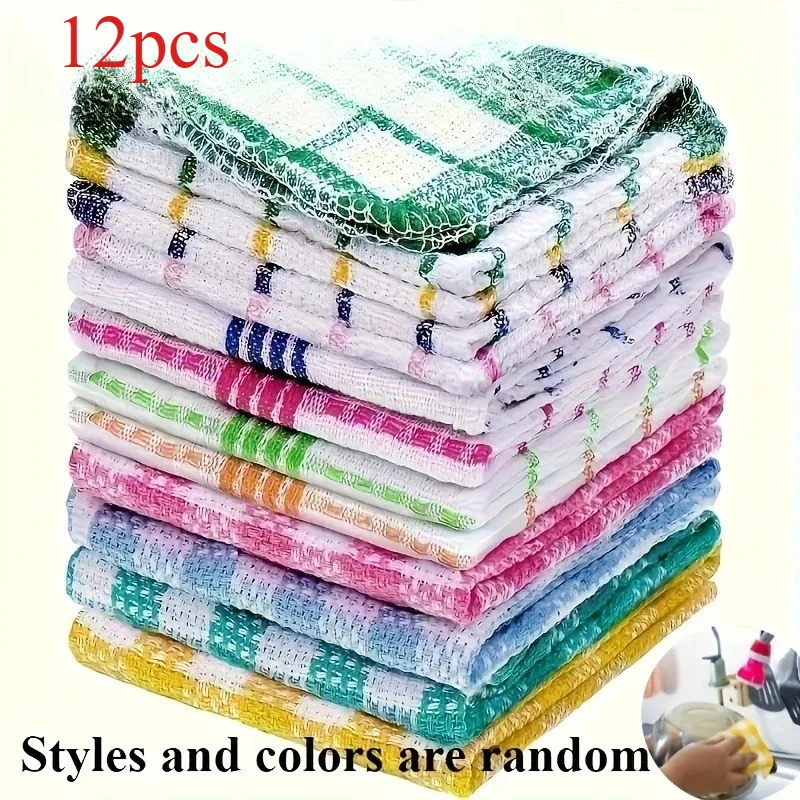 12pcs Dish Towels Featuring a Nest Design. They Dry Rapidly, Possess Excellent Water Absorption, Are Suitable for Hand Washing