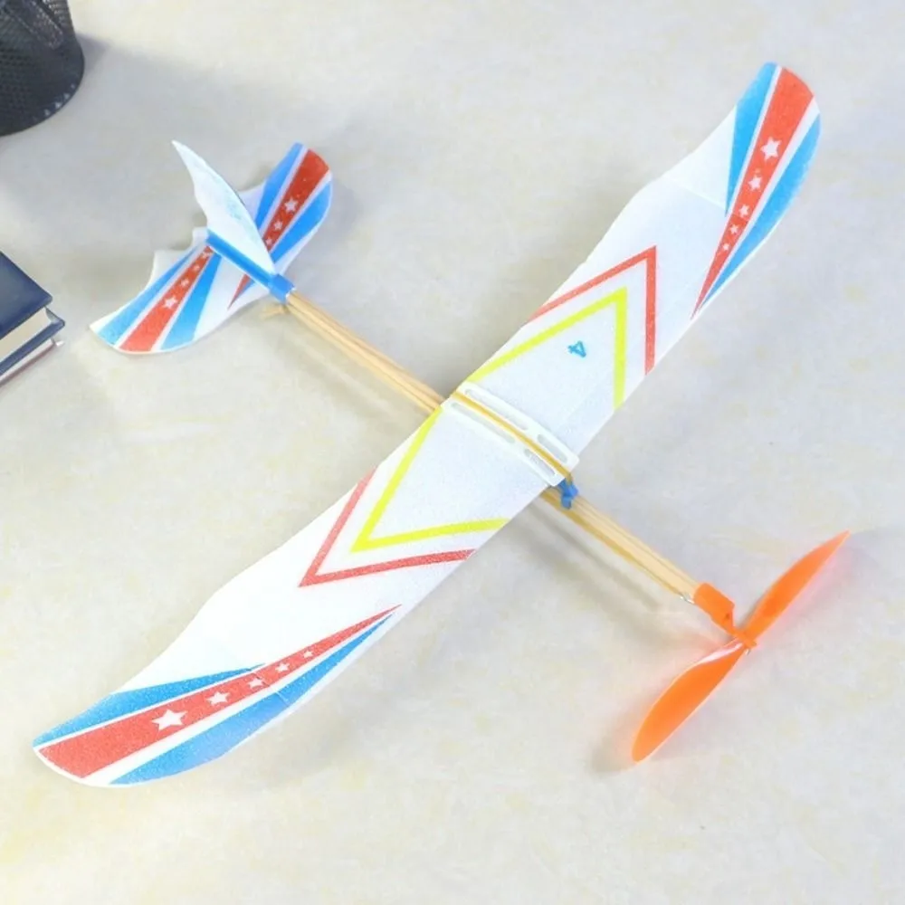 DIY Hand Throw Flying Glider Planes Random Color Assembly Model Elastic Rubber Band Powered Flying Plane Airplane Glider