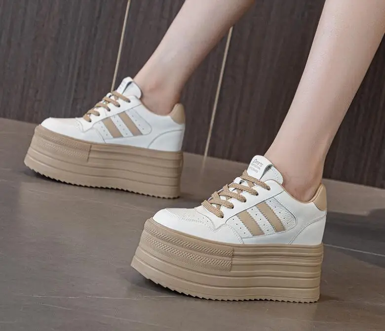 

Genuine Leather Women's Shoes Platform Thick Bottom Casual Female Sneakers New Breathable Soft Woman Shoes