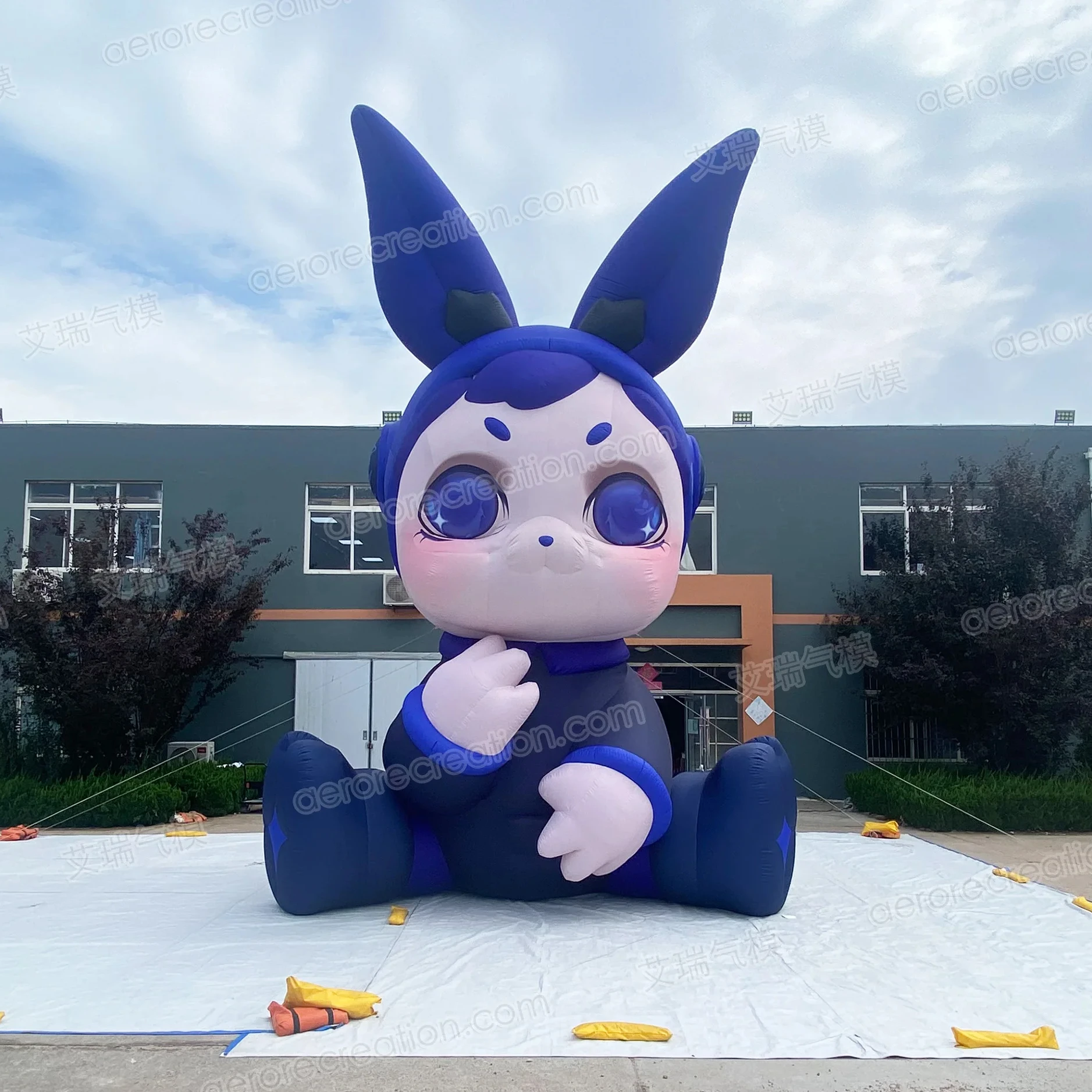Mall Decoration Custom Giant Inflatable Rabbit Girl Model Blue Advertising Inflatable Cartoon Character