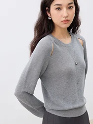 ZIQIAO Unique Design Hollow Knit Sweater For Women 2025 Early Spring New Linen Pink Grey Chic Pullover Fashion Top 25ZQ91188