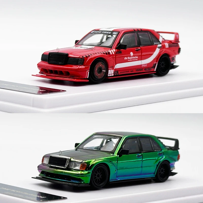 DCM 190E W201 EVO II Modified Red Electroplated  1:64 Diecast Diorama Car Model Collection Toys