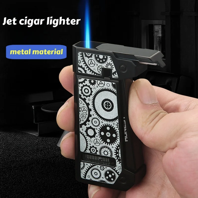 Briquet à cigares à Jet de flamme bleue en métal, coupe-vent, Portable, Rechargeable, torche à gaz Butane, cadeau, accessoires pour cigarettes