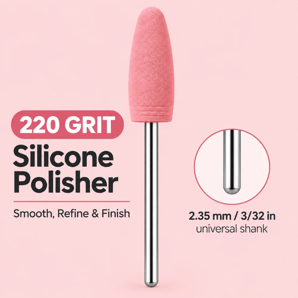 7 PCS Diamond Nail Drill Bits 220 Grit Silicone Milling Cutter for Manicure E-File Bit Accessories for Cuticle Burrs Removal Kit