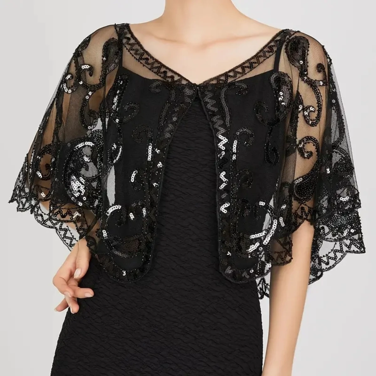 Women's 1920s Shawl Beaded Sequin Deco Evening Cape Bolero Flapper Cover Up European And American Wedding Dress Shawl On Stage