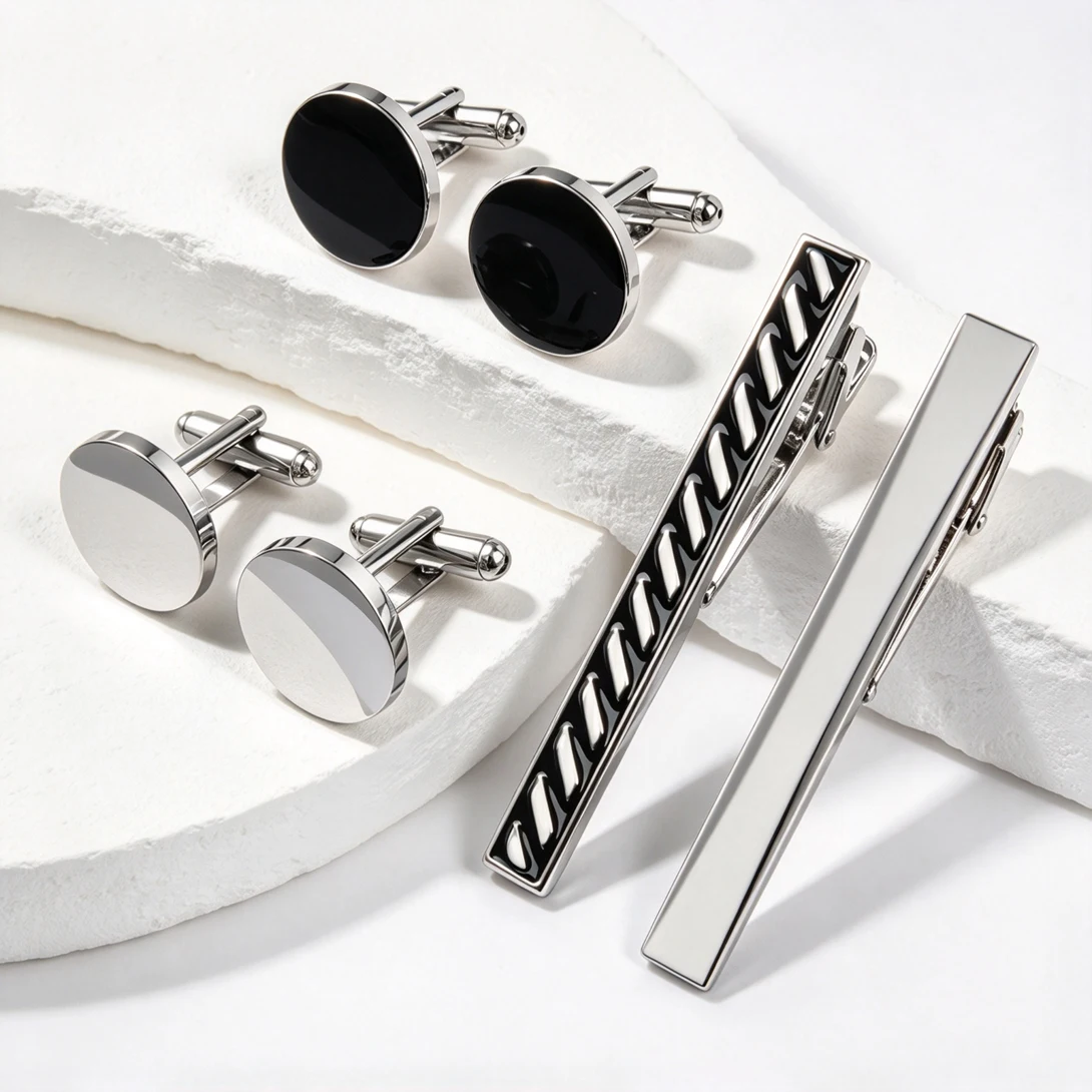 Tie Clip Bar Set Stainless Steel - 3세트 스테인리스 스틸 소재의 둥근 커프스
