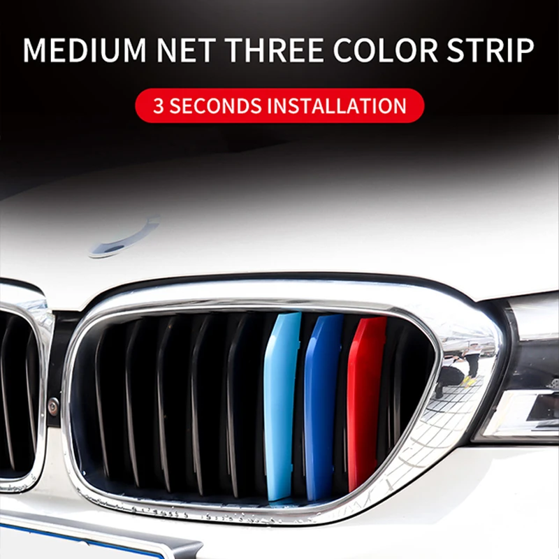 3PCS ABS Tri-colour Car Racing Grills Strips Front Bumper Clips For BMW X3 E83 F25 G01 F26 G02 2007-2020 Exterior Accessories