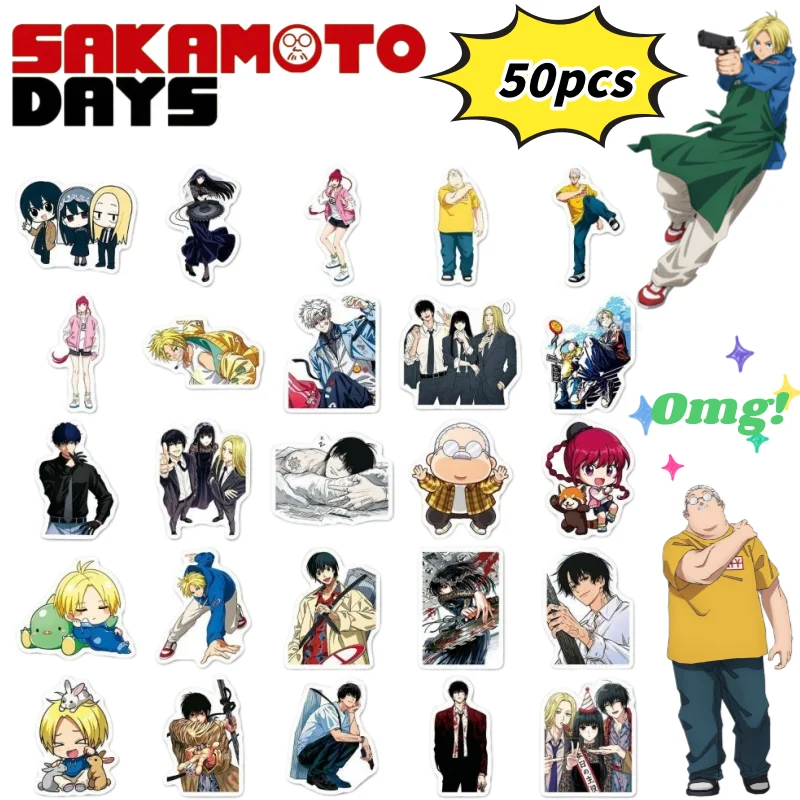 Sakamoto Days Shin Asakura Taro Sakamoto 50 Stück Aufkleber, hohe Farbbrillanz, coole Cartoon-Drucke, Handbuch, DIY, wasserfester Aufkleber – Detail 1
