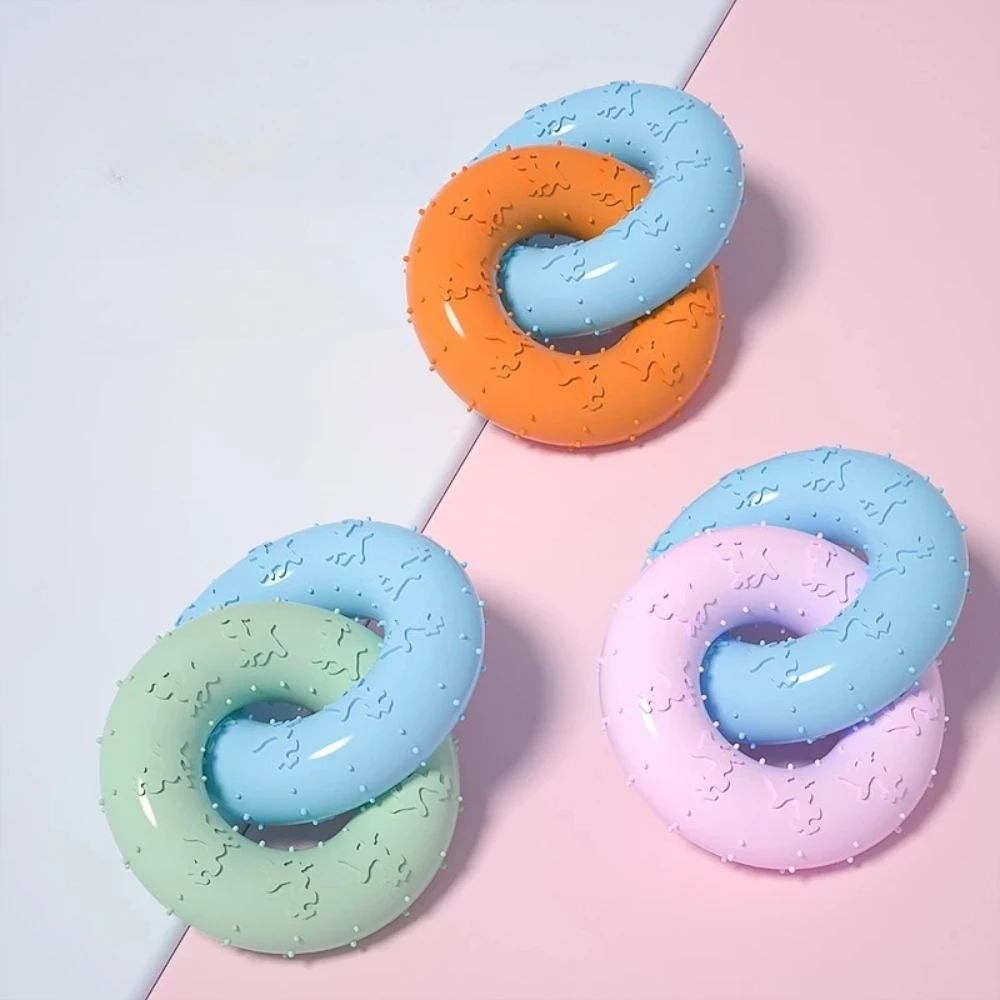 Kauspielzeug für Hunde zum Reinigen der Zähne, rosa weicher Gummiknochen, lustiger Ball, interaktiver Donut-Leckerli für kleine, mittelgroße Hunde, Haustiergeschenke