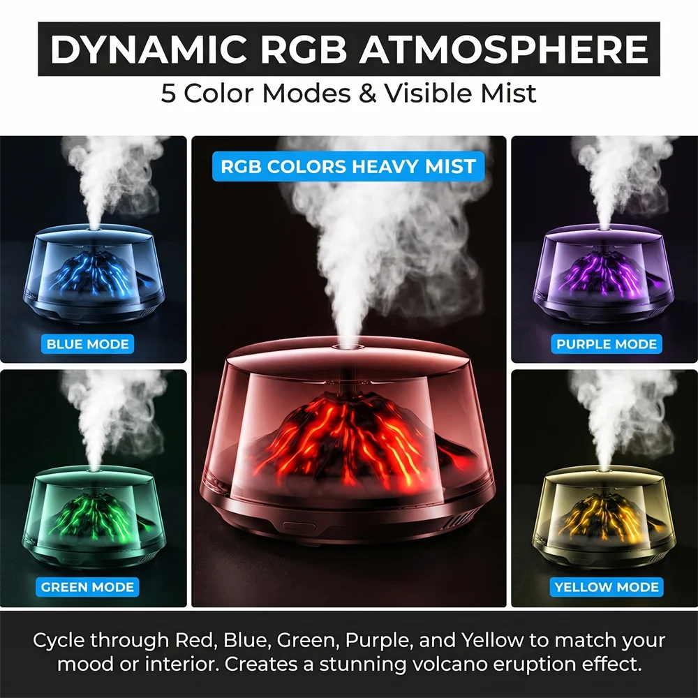 Smart Dashboard Accessories Car Ornament Volcano Dynamic RGB Atmosphere Light Electronic Cigarette Vaporizer