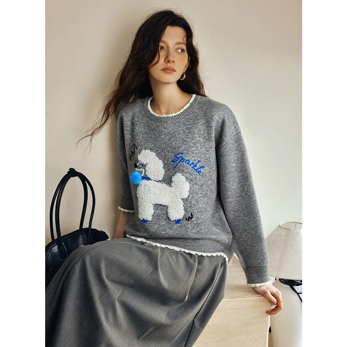 OLrain Sweaters Women Funny Embroidered Contrast Color Ruffled Pullovers Winter 2026 Casual Full Sleeve Jumpers O57DM002260 view 2