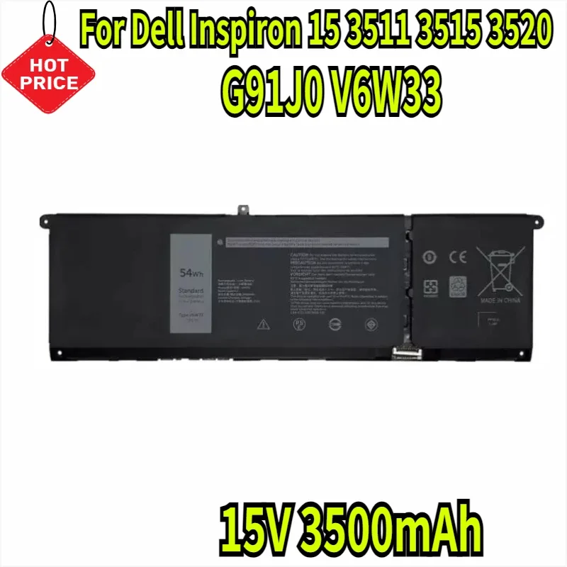 

15V 3500mAh NEW G91J0 V6W33 Battery For Dell Inspiron 15 3511 3515 3520 13 5310 5320 5330 Latitude 3320 3420 Vostro 3510 5620