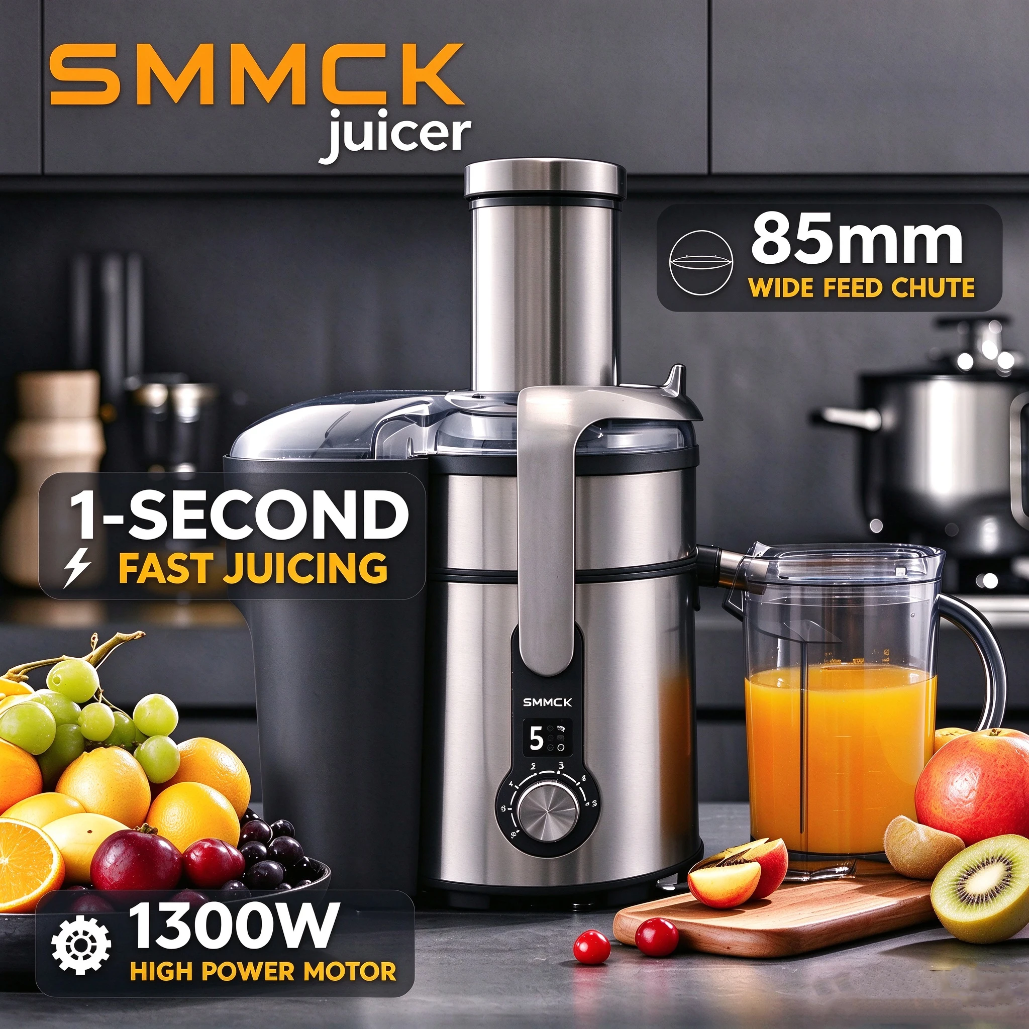 SMMCK Commercial Juicer Machine, High-Speed Residue Separation Juicer, Large-Diameter Household Hotel Fruit1300W High Power