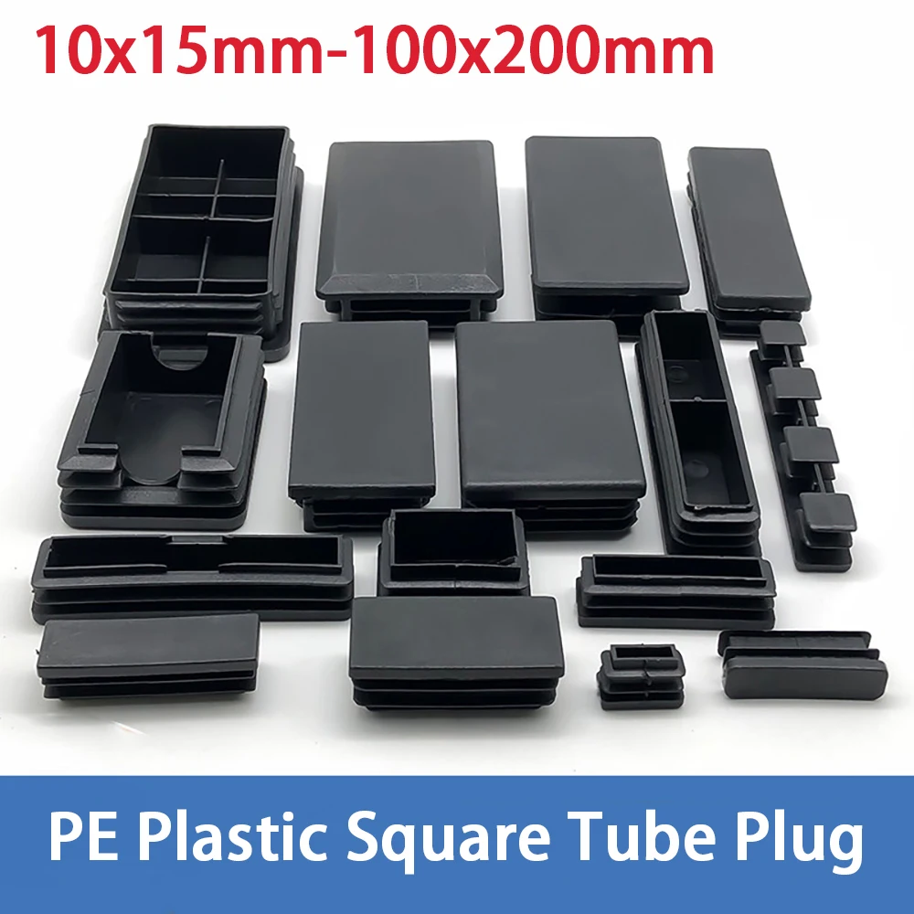 10-200mm PE Plastic Square Plug Tube Plug Stainless Steel Dustproof Sealing Cap Table Chair Plug Anti Slip Silent Wear-Resistant